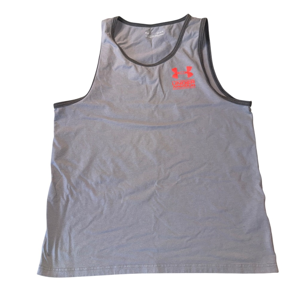 Under Armour Tank Top Medium Gray HeatGear Sleeveless Graphic Logo Mens Shirt